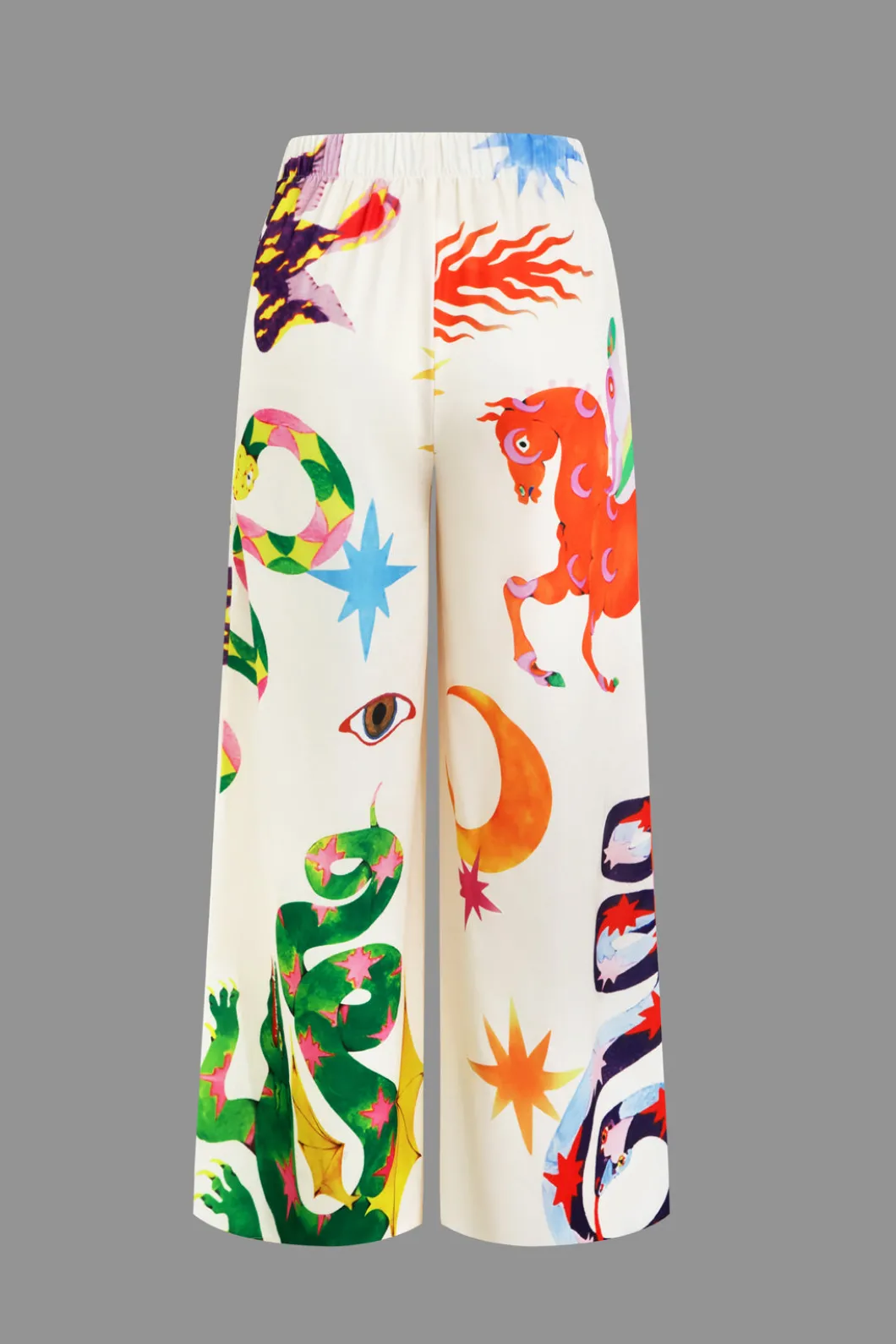 Printed V-Neck Halter Backless Crop Top and Wide Leg Pants Set>MICAS Hot