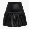 Pu Leather Ruched A-Line Skirt>MICAS Fashion