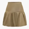 Pu Leather Ruched A-Line Skirt>MICAS Fashion