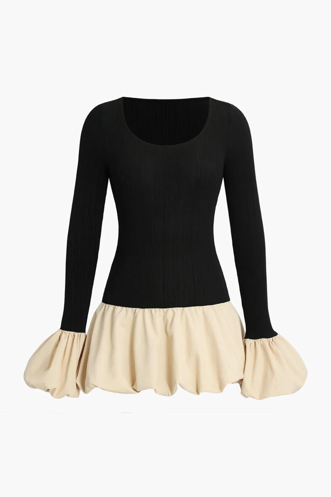 Puff Sleeve Patchwork Long Sleeve Mini Dress>MICAS Outlet