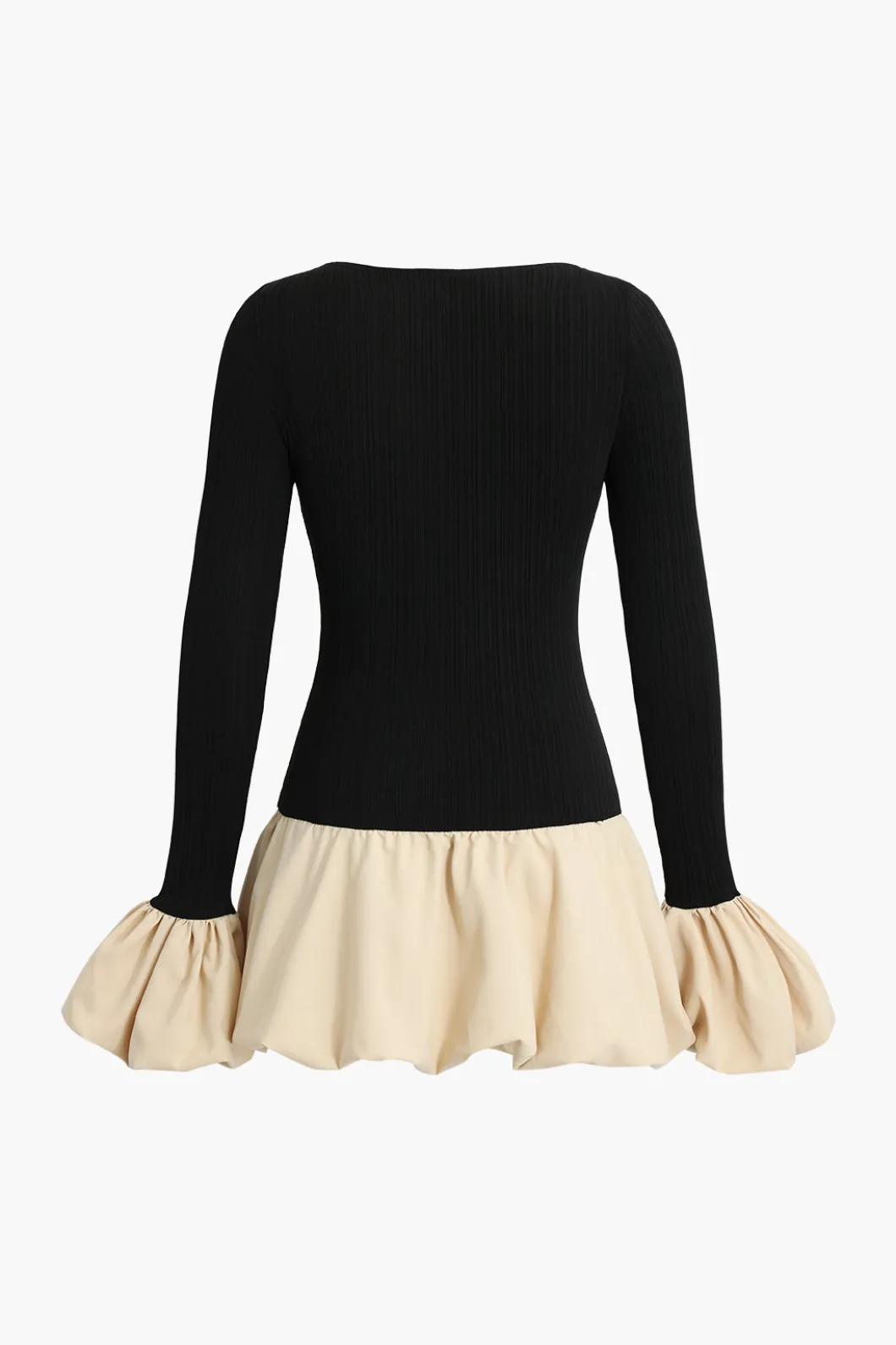 Puff Sleeve Patchwork Long Sleeve Mini Dress>MICAS Outlet