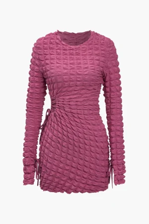 Puff Texture Long Sleeve Mini Dress>MICAS New