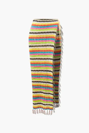 Rainbow Crochet Split Tassel Cover-Up Skirt>MICAS Outlet