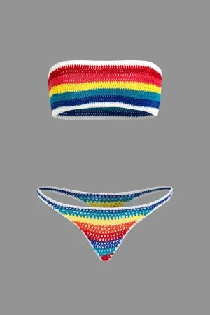 Rainbow Stripe Crochet Bikini Set>MICAS Discount