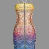 Rainbow Striped Rhinestone Bodycon Mini Dress>MICAS Best