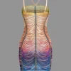 Rainbow Striped Rhinestone Bodycon Mini Dress>MICAS Best