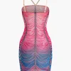 Rainbow Striped Rhinestone Bodycon Mini Dress>MICAS Best
