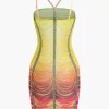Rainbow Striped Rhinestone Bodycon Mini Dress>MICAS Best