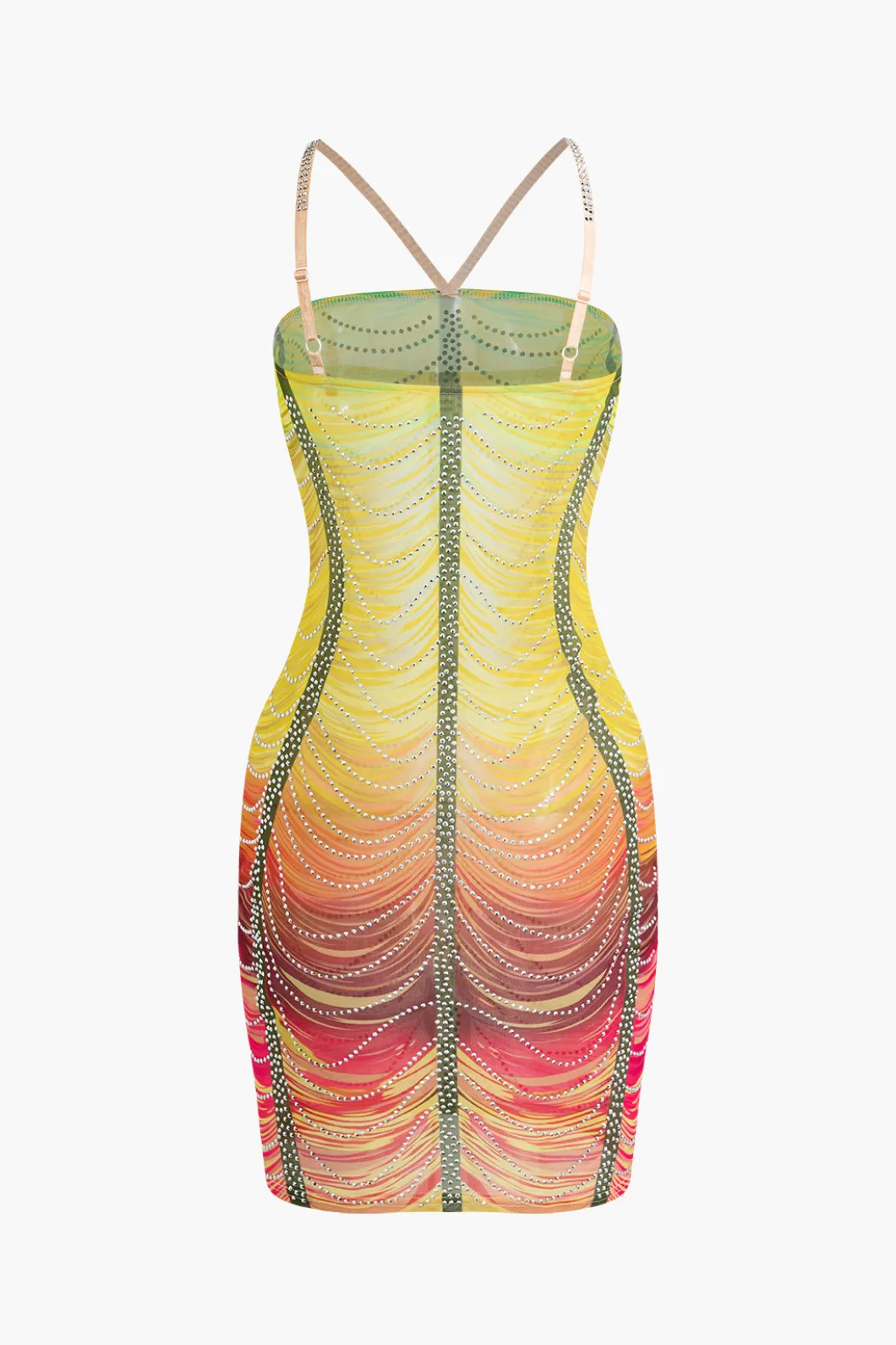 Rainbow Striped Rhinestone Bodycon Mini Dress>MICAS Best