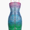 Rainbow Striped Rhinestone Bodycon Mini Dress>MICAS Best