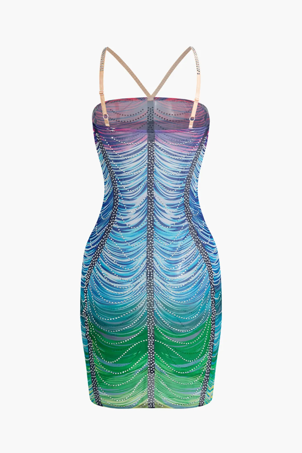 Rainbow Striped Rhinestone Bodycon Mini Dress>MICAS Best