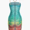 Rainbow Striped Rhinestone Bodycon Mini Dress>MICAS Best