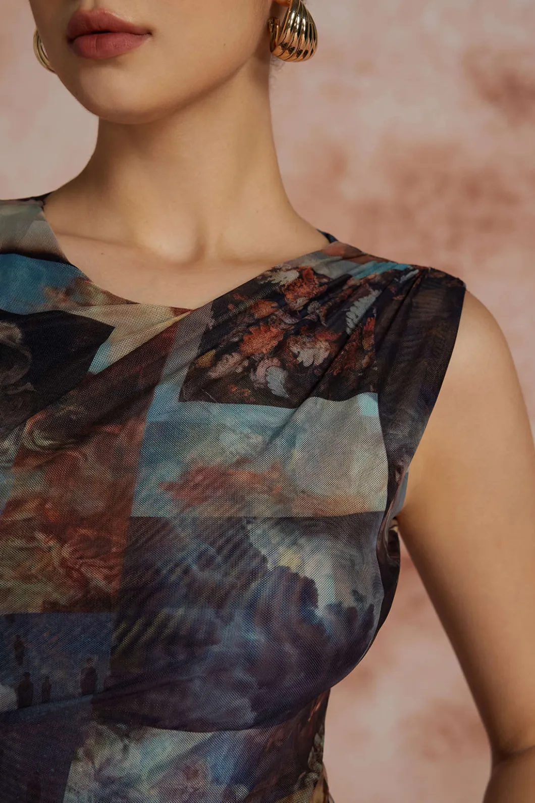 Renaissance Print Sleeveless Mesh Bodysuit>MICAS Best