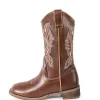 Retro Embroidered Faux Leather Chunky Heel Mid Calf Boots>MICAS Outlet