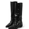 Retro Faux Leather Studded Pointed Toe Knee High Boots>MICAS Clearance