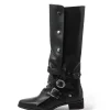 Retro Faux Leather Studded Pointed Toe Knee High Boots>MICAS Clearance