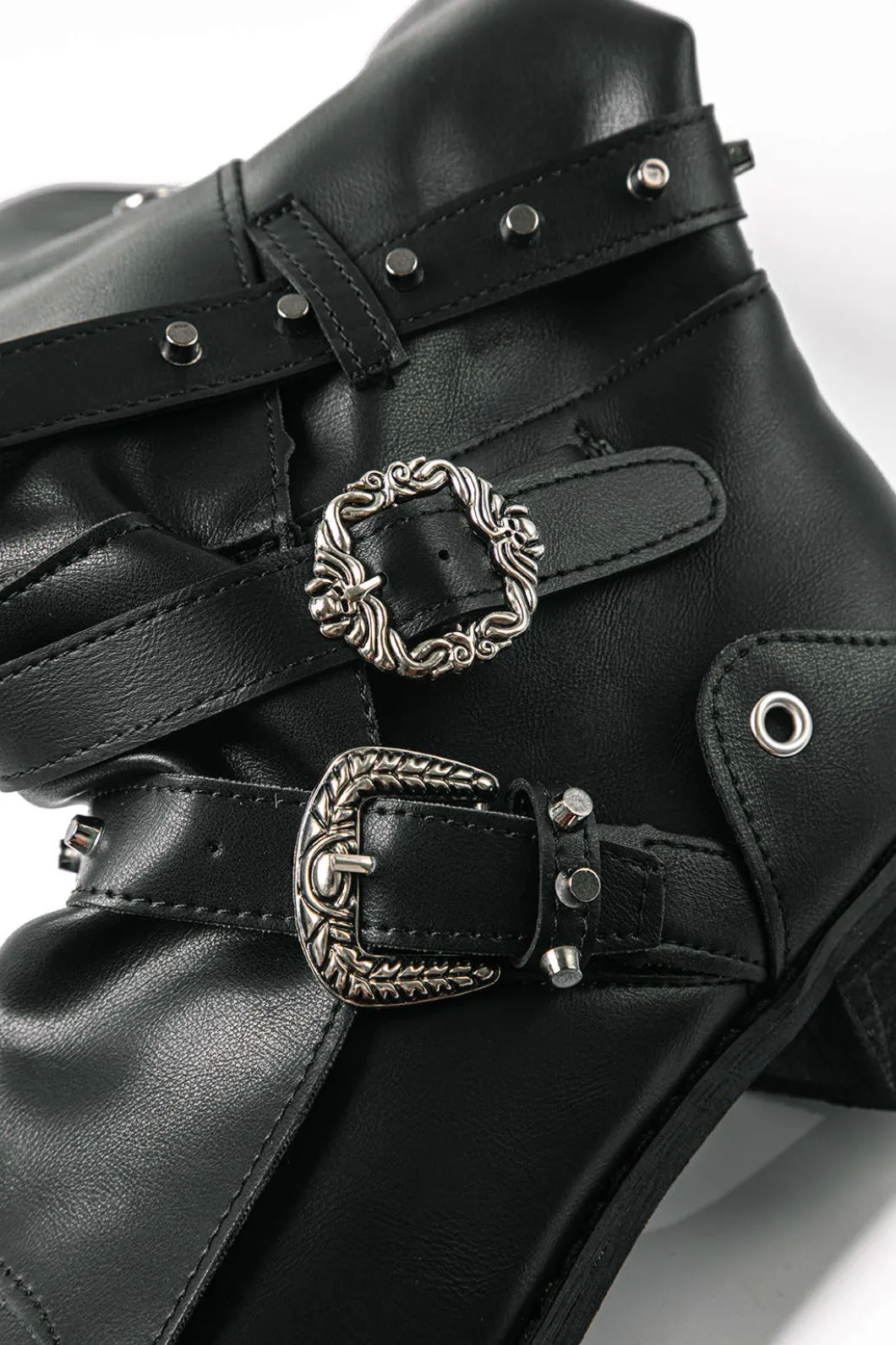 Retro Faux Leather Studded Pointed Toe Knee High Boots>MICAS Clearance