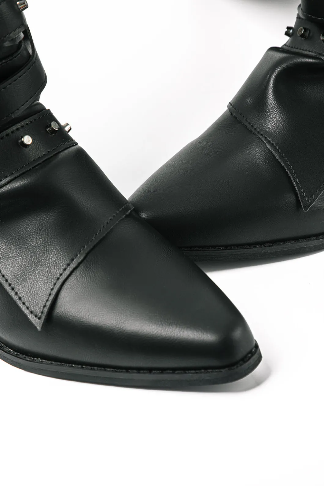 Retro Faux Leather Studded Pointed Toe Knee High Boots>MICAS Clearance