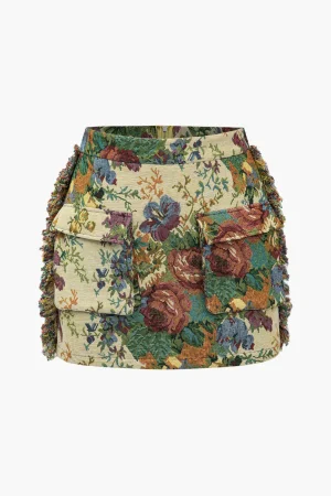 Retro Floral Print Fringe Zipper Mini Skirt>MICAS Best