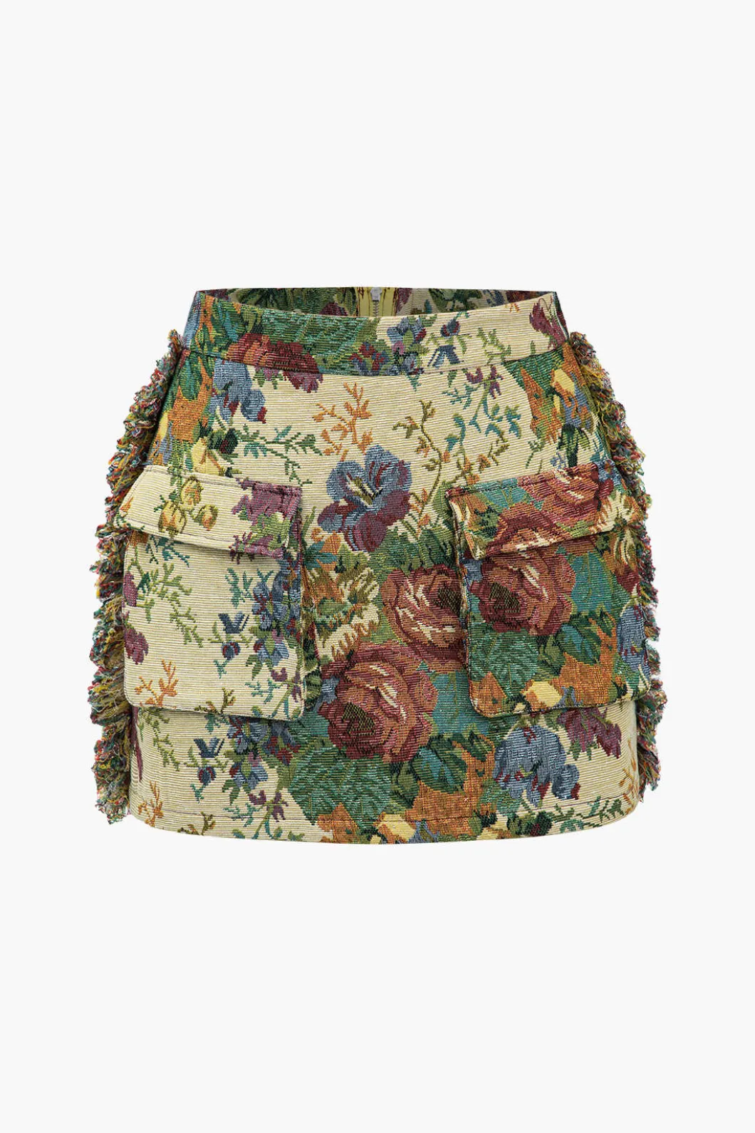 Retro Floral Print Fringe Zipper Mini Skirt>MICAS Best