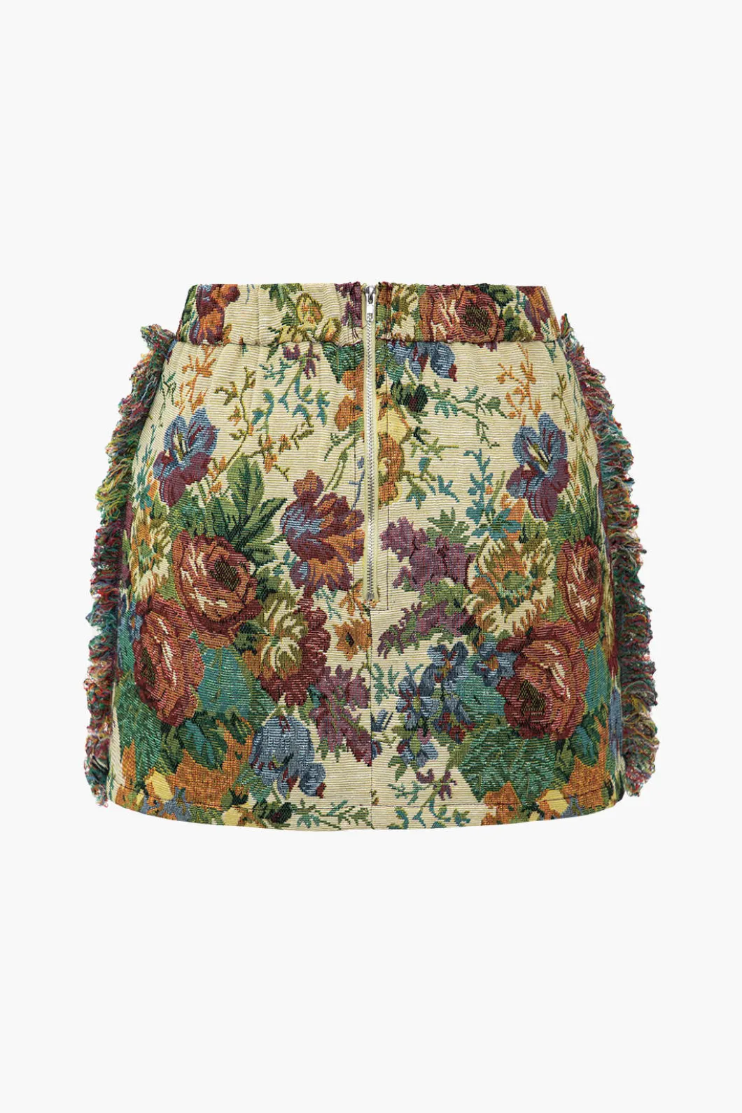 Retro Floral Print Fringe Zipper Mini Skirt>MICAS Best