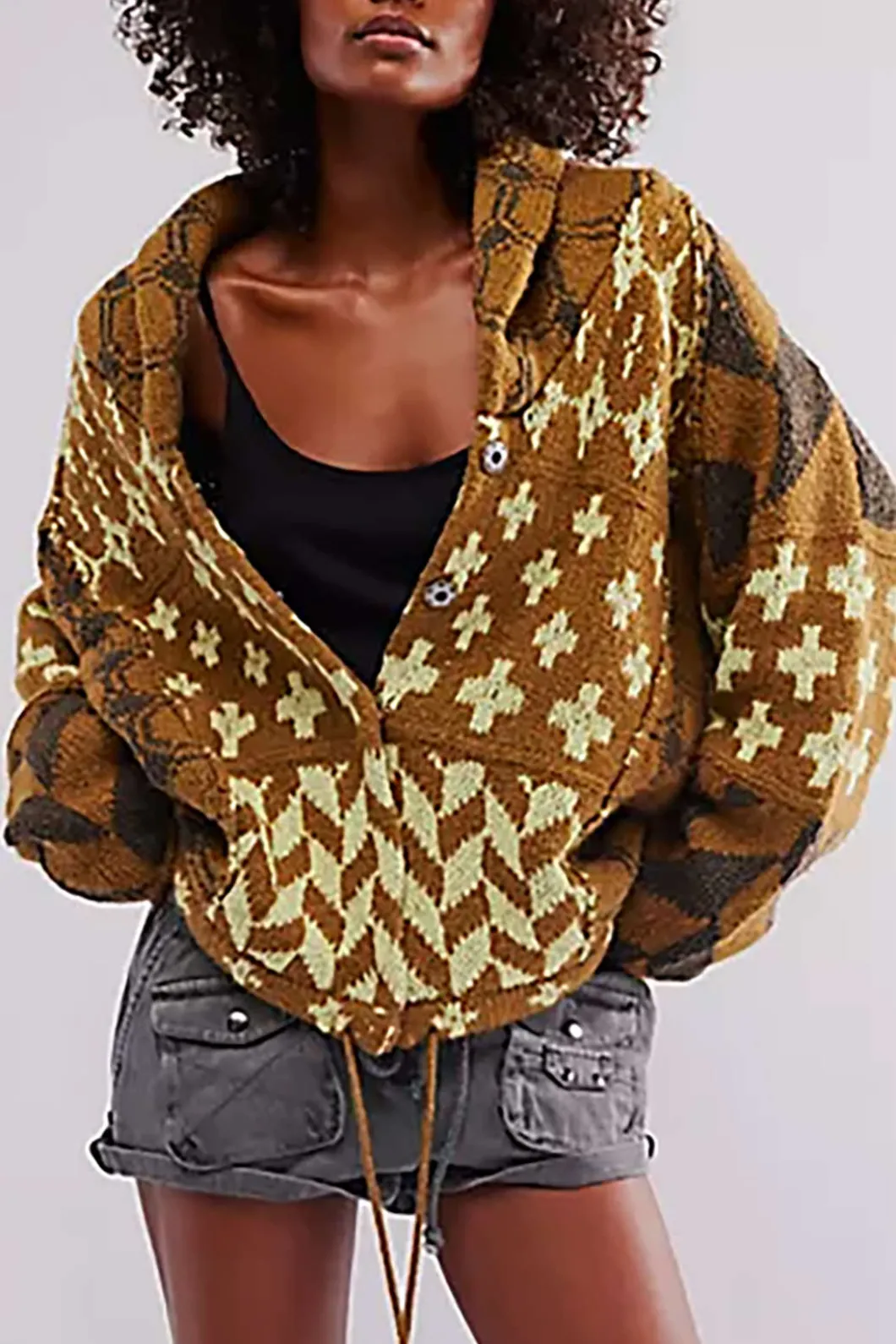 Retro Pattern Knit Button Cardigan>MICAS Fashion