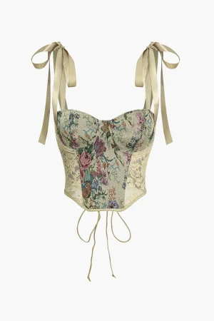 Retro Print Corset Tie-Up Cami Top>MICAS Best
