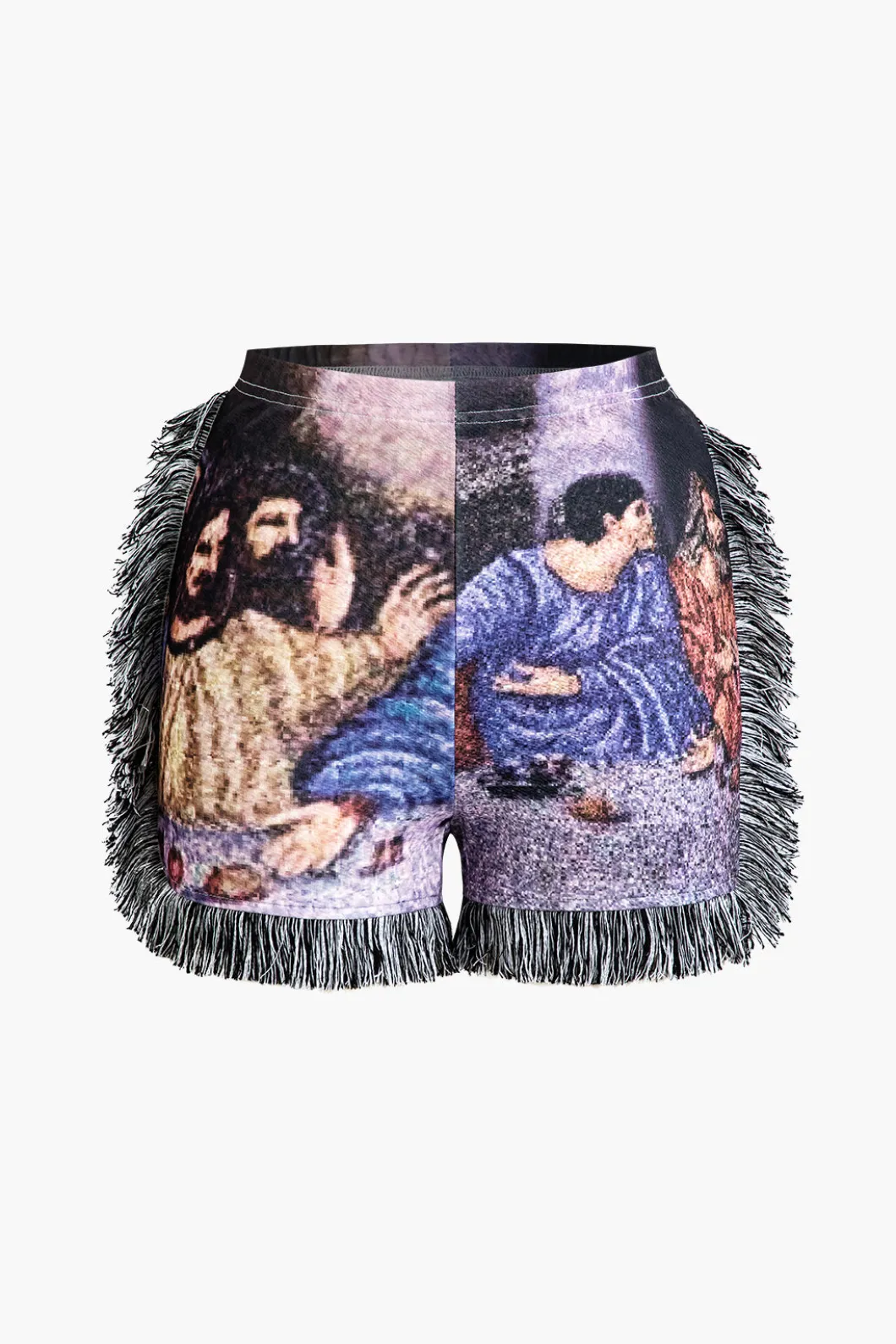 Retro Print Halter Backless Fringe Shorts Set>MICAS Sale