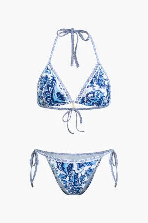 Retro Print Halter Bikini Set>MICAS Clearance