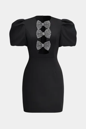 Rhinestone Bow Cut Out Mini Dress>MICAS Fashion