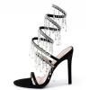 Rhinestone Chain Round Toe Heels>MICAS Fashion