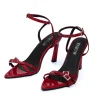 Rhinestone Embellished Artificial Patent Leather Cross Strap Open Toe High Heels>MICAS Outlet