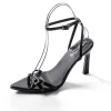 Rhinestone Embellished Artificial Patent Leather Cross Strap Open Toe High Heels>MICAS Outlet