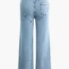 Rhinestone Embellished Cut Out Straight Leg Jeans>MICAS Outlet