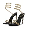 Rhinestone Embellished Open Toe High-heeled Sandals With Calf Strap>MICAS Fashion