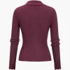 Ribbed Button Long-Sleeve Top>MICAS Fashion