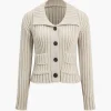 Ribbed Button-Front Pockets Sweater Cardigan>MICAS Hot