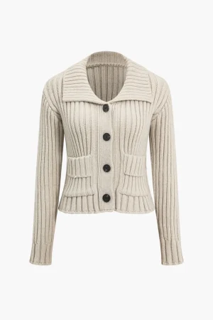 Ribbed Button-Front Pockets Sweater Cardigan>MICAS Hot