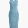 Ribbed Cardigan And Halter Dress Set>MICAS Fashion