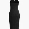 Ribbed Cardigan And Halter Dress Set>MICAS Fashion