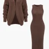 Ribbed Knit Dress And Cardigan Set>MICAS Online