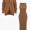 Ribbed Knit Dress And Cardigan Set>MICAS Online