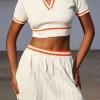 Ribbed Knit Polo Top And Pleated Skirt Set>MICAS New