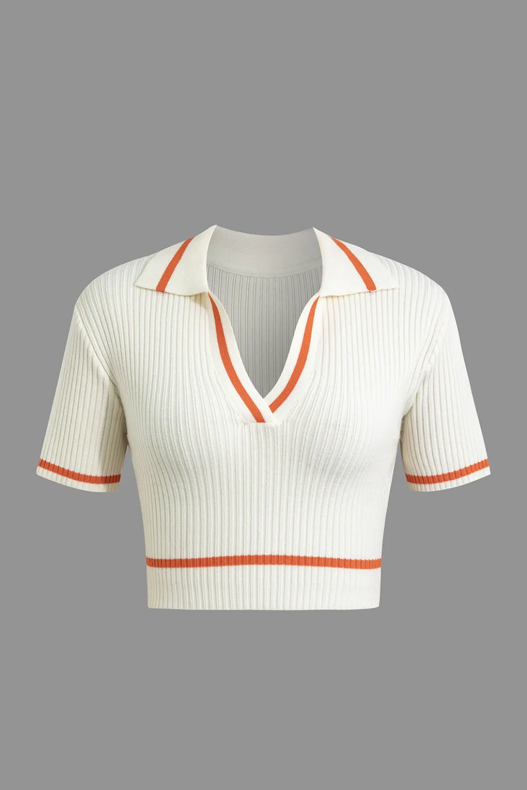 Ribbed Knit Polo Top And Pleated Skirt Set>MICAS New