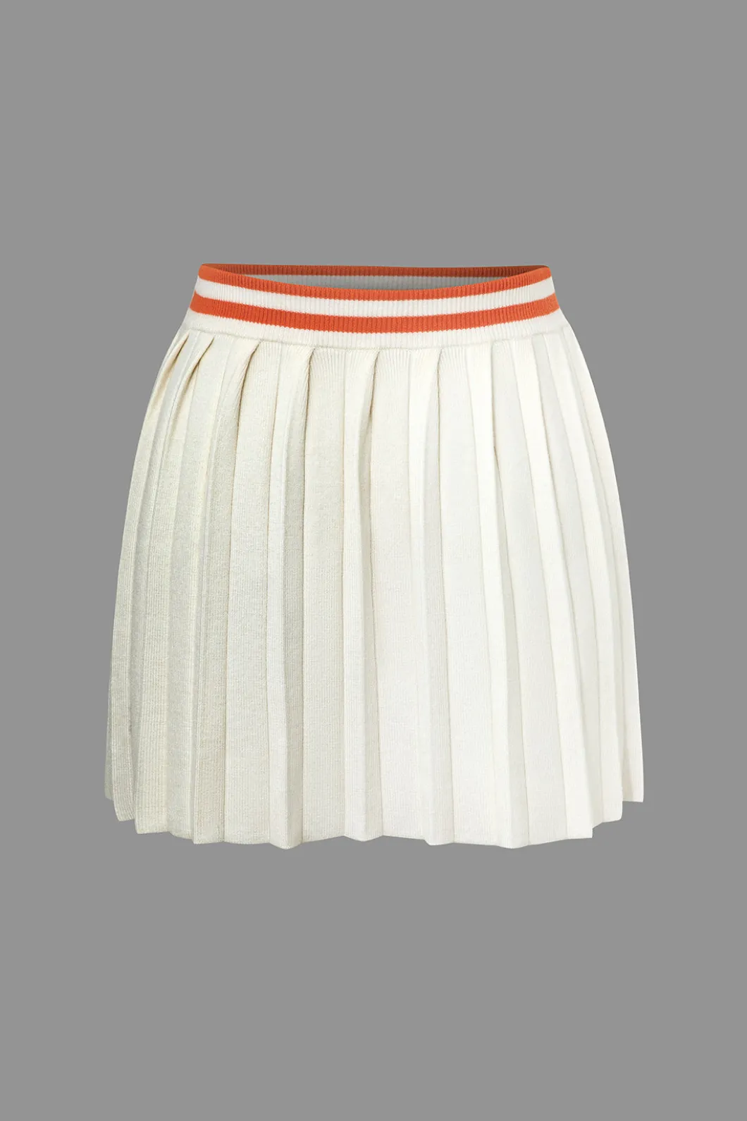 Ribbed Knit Polo Top And Pleated Skirt Set>MICAS New