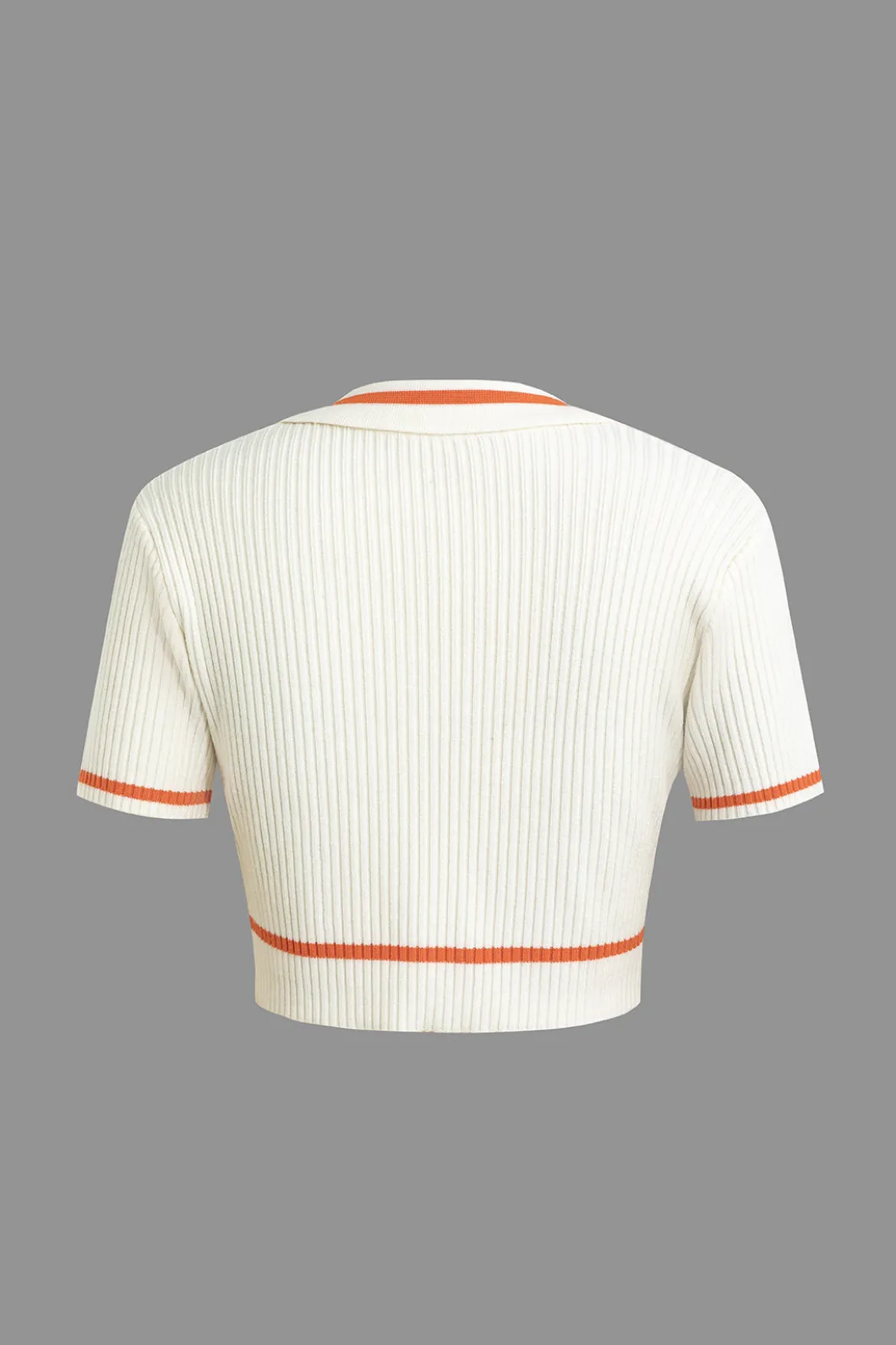 Ribbed Knit Polo Top And Pleated Skirt Set>MICAS New