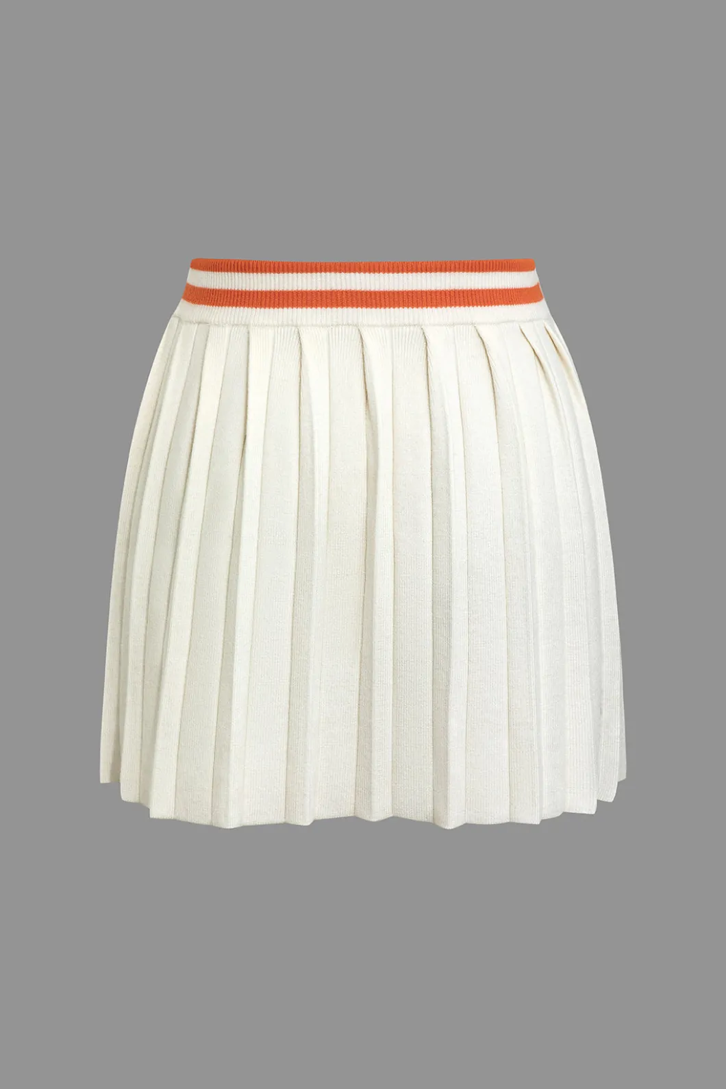 Ribbed Knit Polo Top And Pleated Skirt Set>MICAS New