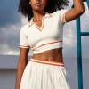 Ribbed Knit Polo Top And Pleated Skirt Set>MICAS New