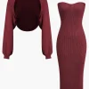 Ribbed Knit Strapless Midi Dress And Bolero Set>MICAS Best