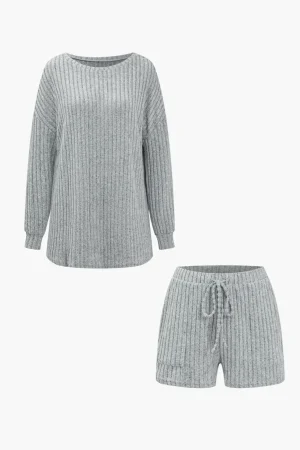 Ribbed Knit Top And Drawstring Shorts Set>MICAS Outlet